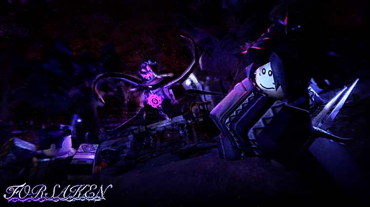 A glowing violet killer lunges with tendrils at a survivor holding a blade